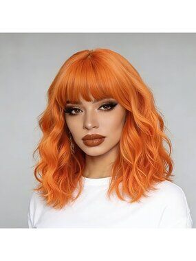 Women's Orange Soft Short Bob Style Synthetic Shoulder Length Curly Wigs